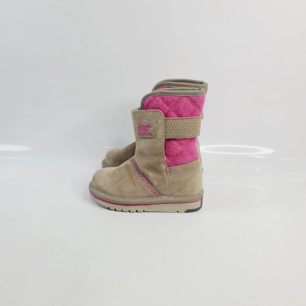 Sorel Girl's Tan Pink Newbie Short Leather Ankle Winter Snow Boots‎ Size 9
